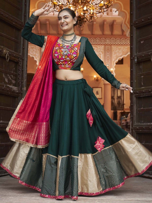 Dark Green Viscose Rayon Readymade Navratri Lehenga Choli